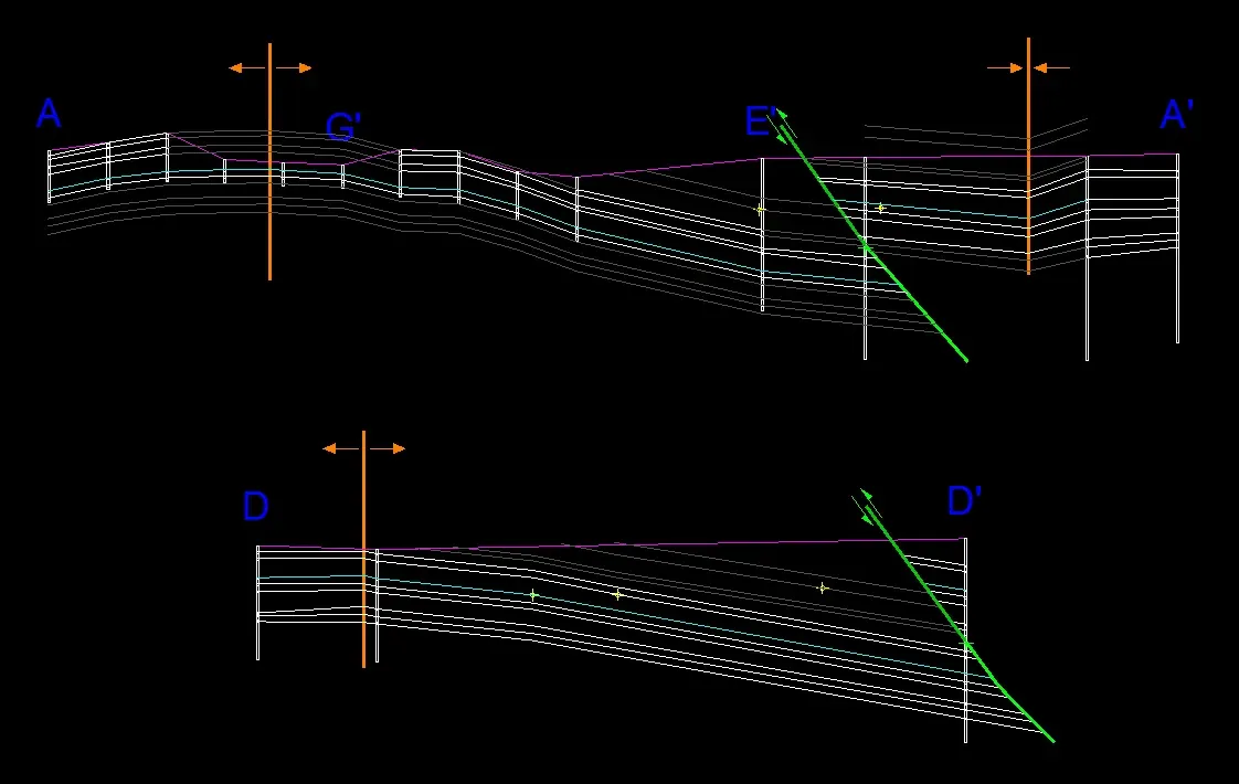 Cross-sections with borehole correlation and balanced sections for mining in sedimentary rocks
